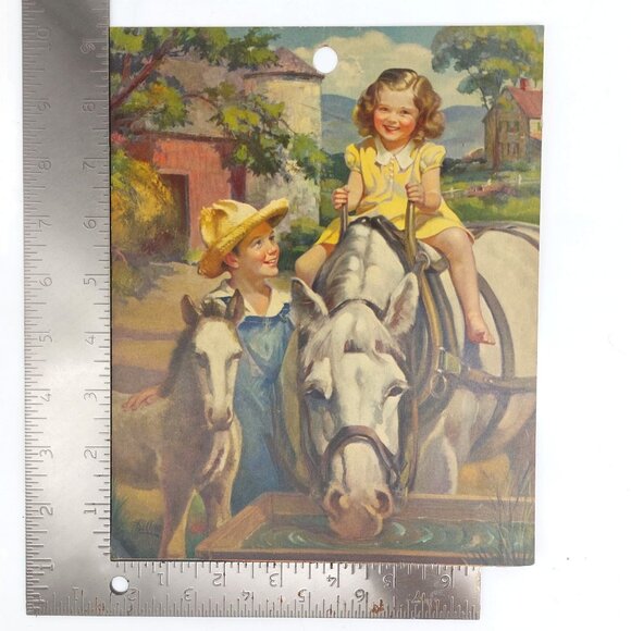 Vintage Jewel Tea Co Receipt Card 1940s Children Horse Foal by Dillon 7.5" x 9.5 - Picture 3 of 3